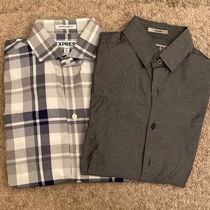 Express Men's Blue Plaid and Dark Gray Shirts